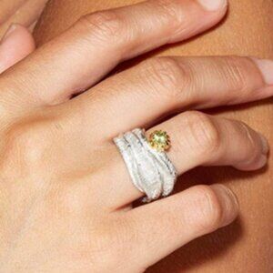 German Kabirski 925 Silver Blessing Peridot Ring sz 7.5 Gold Plated Rhodium